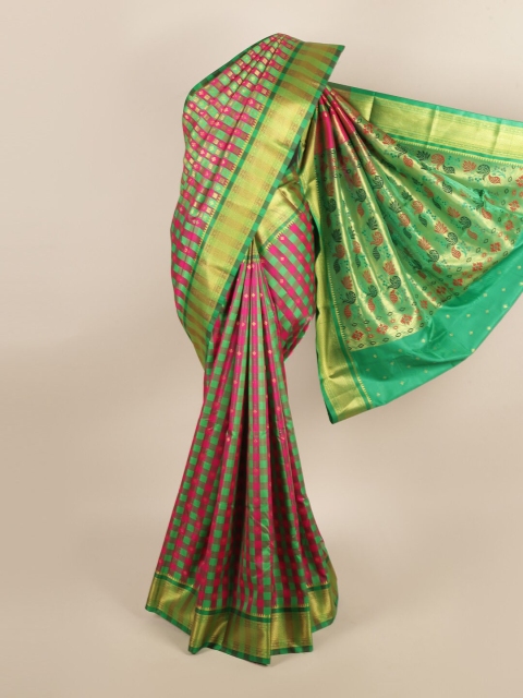 

Pothys Green & Pink Checked Zari Art Silk Saree