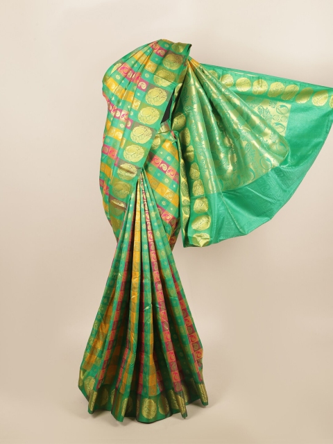 

Pothys Green & Yellow Checked Art Silk Saree