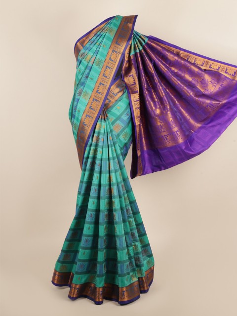 

Pothys Green & Purple Ethnic Motifs Art Silk Saree