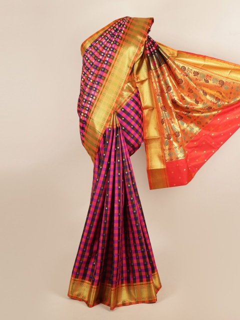 

Pothys Pink & Purple Checked Art Silk Saree