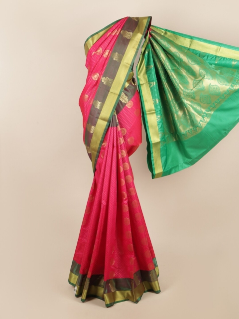 

Pothys Pink & Green Ethnic Motifs Zari Art Silk Saree