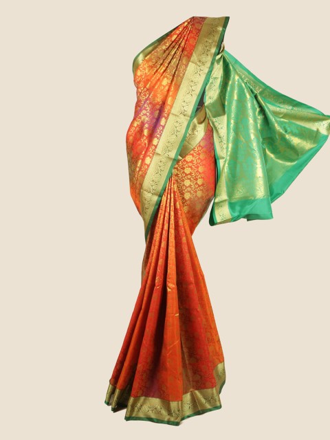 

Pothys Orange & Green Ethnic Motifs Zari Art Silk Saree