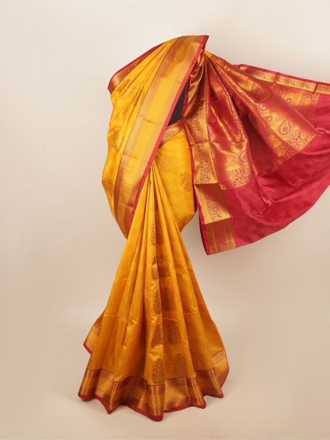 

Pothys Mustard Yellow & Red Ethnic Motifs Zari Art Silk Saree