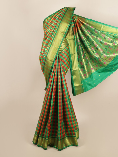 

Pothys Green Checked Art Silk Saree