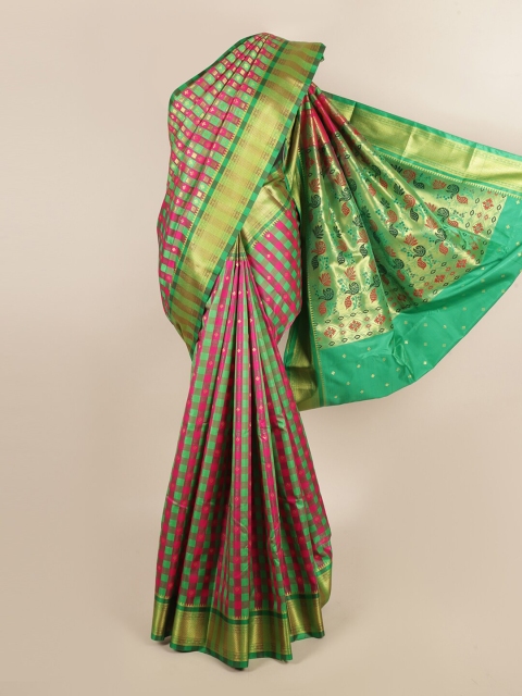 

Pothys Green & Pink Checked Art Silk Saree