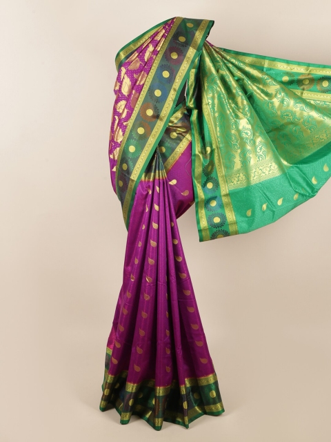 

Pothys Purple & Green Ethnic Motifs Zari Art Silk Saree