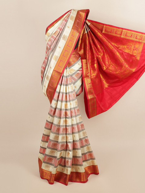 

Pothys Cream-Coloured & Red Woven Design Art Silk Saree