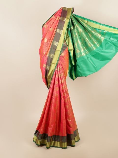 

Pothys Coral & Green Ethnic Motifs Zari Art Silk Saree