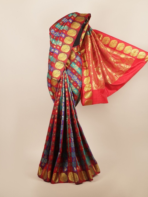 

Pothys Red & Blue Ethnic Motifs Art Silk Saree