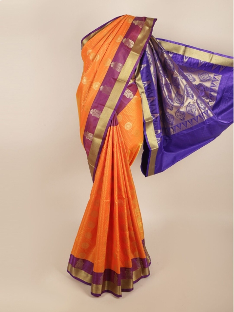 

Pothys Orange & Blue Woven Design Art Silk Saree