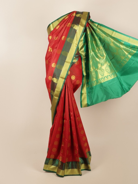 

Pothys Maroon & Green Ethnic Motifs Zari Art Silk Saree