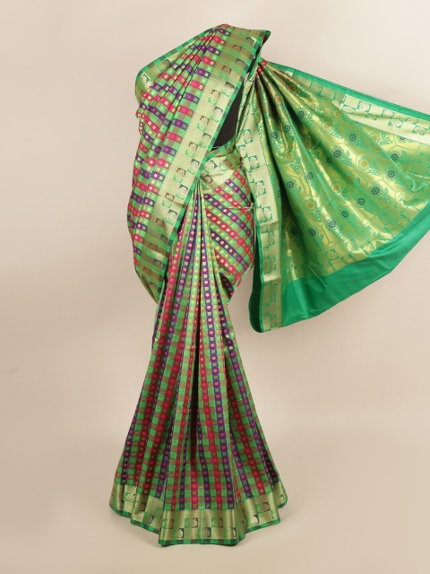 

Pothys Green & Red Checked Art Silk Saree