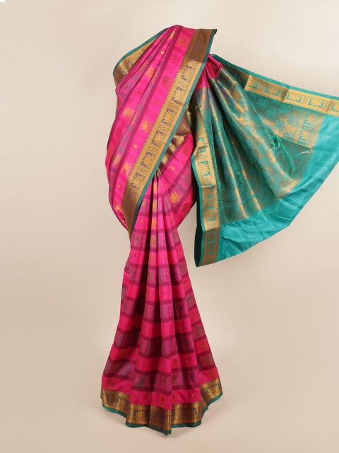 

Pothys Pink & Blue Woven Design Art Silk Saree