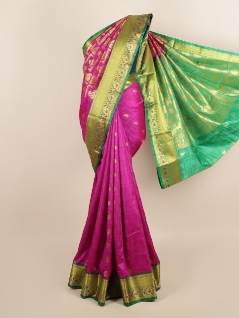 

Pothys Pink & Green Ethnic Motifs Art Silk Saree