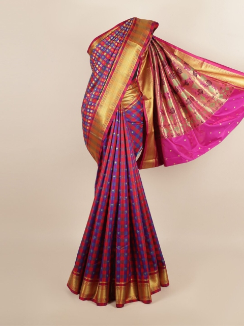 

Pothys Blue & Pink Checked Art Silk Saree