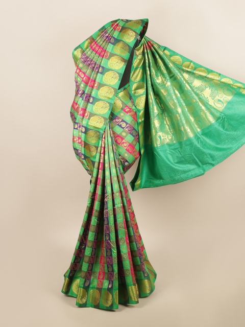 

Pothys Green & Red Checked Art Silk Saree