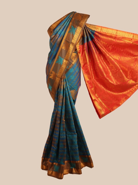 

Pothys Blue & Orange Ethnic Motifs Zari Art Silk Saree