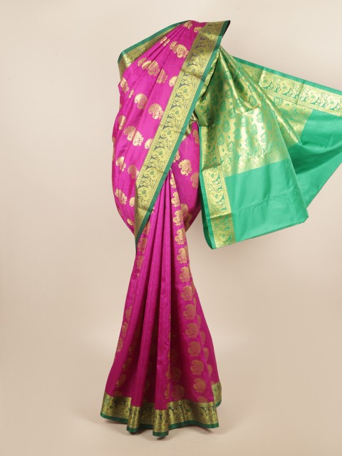 

Pothys Magenta & Green Ethnic Motifs Zari Art Silk Saree