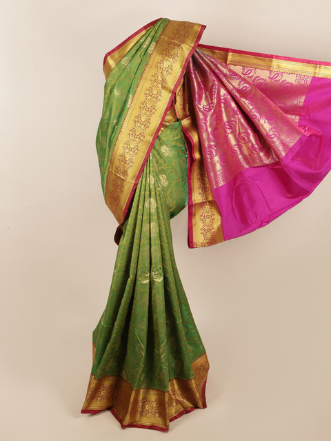 

Pothys Green & Fuchsia Floral Zari Art Silk Saree