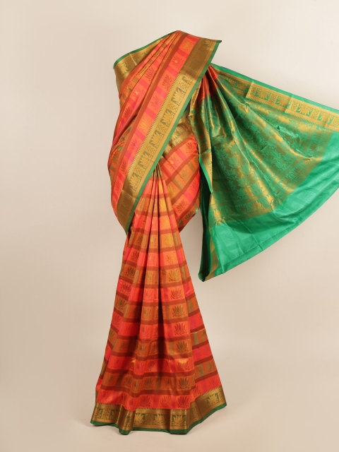 

Pothys Orange & Green Ethnic Motifs Zari Art Silk Saree