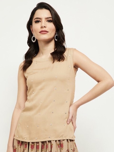 

max Beige Mirror Embellished Regular Top
