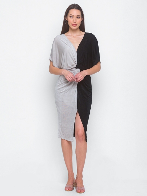

LYKKEIN Grey & Black Colourblocked Sheath Dress