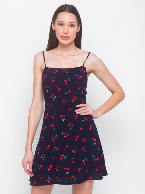 

LYKKEIN Navy Blue Cherry Printed Dress