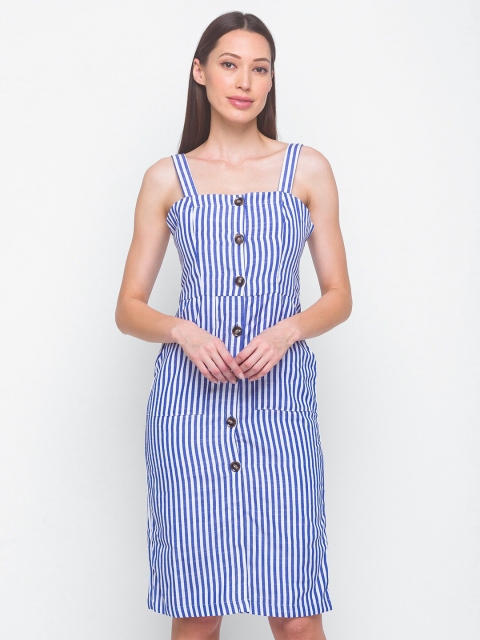 

LYKKEIN Blue Striped Sheath Dress