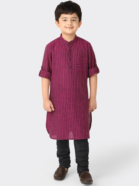

Fabindia Boys Purple Striped Thread Work Pathani Kurta