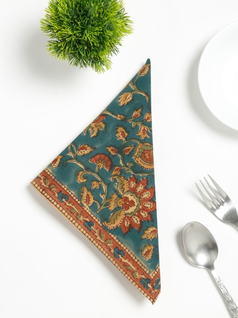 

Fabindia Set of 6 Teal Green Cotton Printed Aadrika Napkin