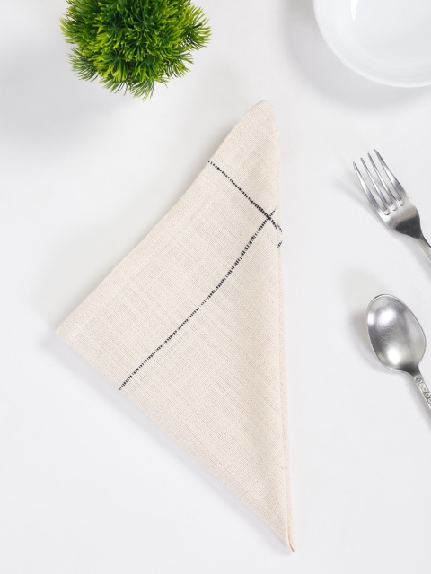 

Fabindia Set Of 4 Beige & Black Solid Cotton Table Napkins