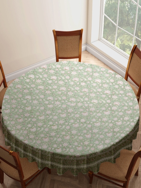 

Fabindia Green & Pink Floral Printed Round Table Cover