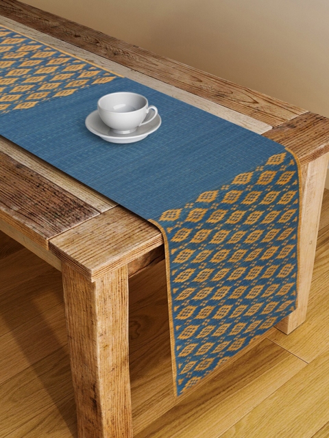 

Fabindia Blue & Gold-Coloured Woven-Design Table Runner