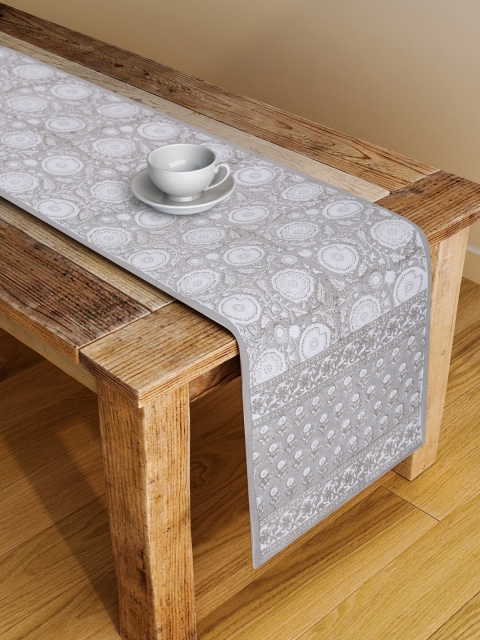 

Fabindia Grey & White Floral Printed Table Runner