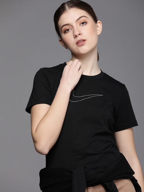 

Nike Women Black Solid Pure Cotton AS W NSW FUTURA T-Shirt