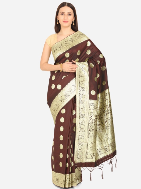 

BOMBAY SELECTIONS Maroon & Gold-Toned Woven Design Zari Art Silk Banarasi Saree
