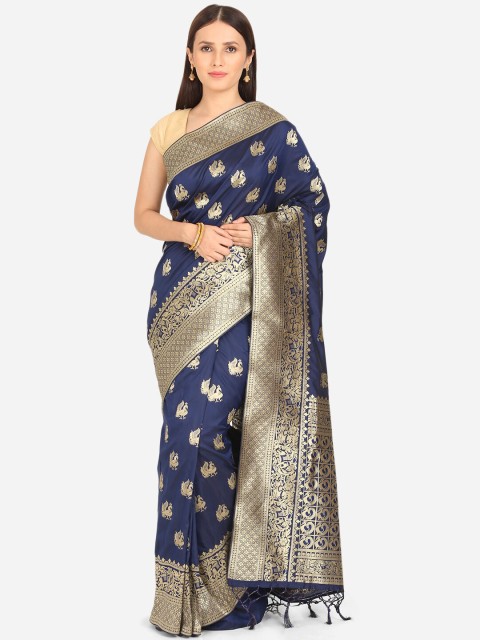 

BOMBAY SELECTIONS Blue & Gold-Toned Ethnic Motifs Zari Art Silk Banarasi Saree