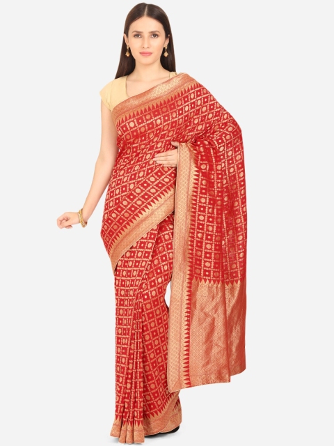

BOMBAY SELECTIONS Red & Gold-Toned Ethnic Motifs Zari Banarasi Saree