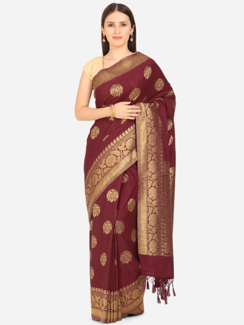 

BOMBAY SELECTIONS Maroon & Gold-Toned Ethnic Motifs Art Silk Banarasi Saree