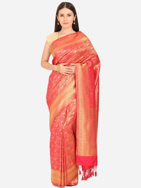 

BOMBAY SELECTIONS Magenta & Gold-Toned Woven Design Art Silk Saree