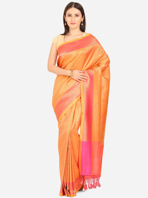 

BOMBAY SELECTIONS Pink & Orange Ethnic Motifs Zari Art Silk Banarasi Saree