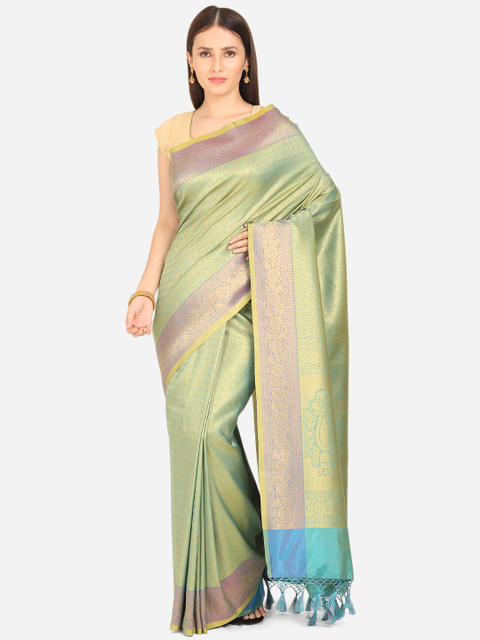 

BOMBAY SELECTIONS Green & Purple Woven Design Zari Art Silk Banarasi Saree