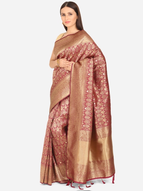 

BOMBAY SELECTIONS Maroon & Gold-Toned Ethnic Motifs Zari Banarasi Saree