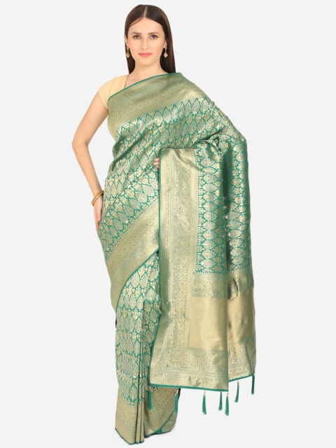

BOMBAY SELECTIONS Green & Gold-Toned Woven Design Banarasi Saree