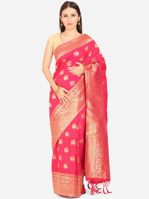

BOMBAY SELECTIONS Magenta & Gold-Coloured Ethnic Motifs Zari Art Silk Banarasi Saree