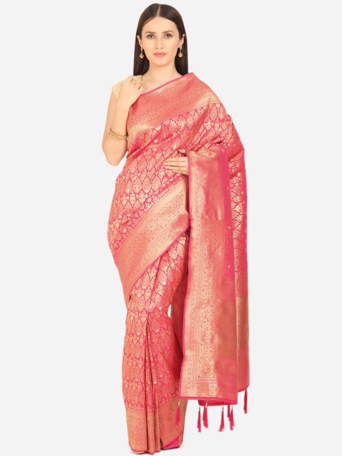 

BOMBAY SELECTIONS Pink & Gold Ethnic Motifs Zari Banarasi Saree