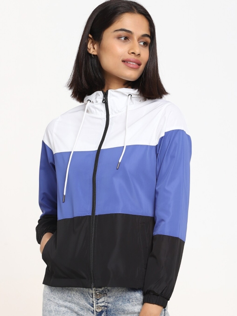 

Bewakoof Women Black & Blue Colourblocked Hooded Sweatshirt