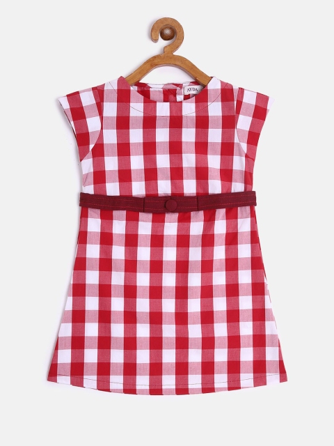 

AYDA KIDS Red Checked A-Line Dress