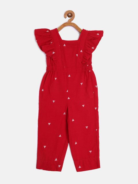 

AYDA KIDS Girls Red & White Geometric Printed Jumpsuit