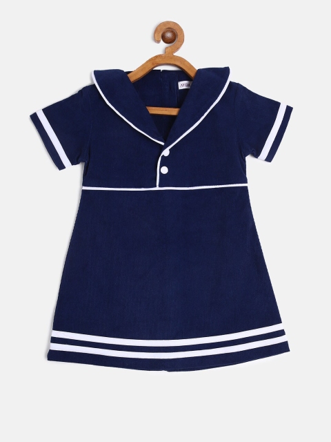 

AYDA KIDS Blue & White Peter Pan Collar A-Line Dress